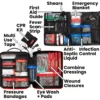 An exploded view of the Workplace First Aid Kit, with annotations to explain the features